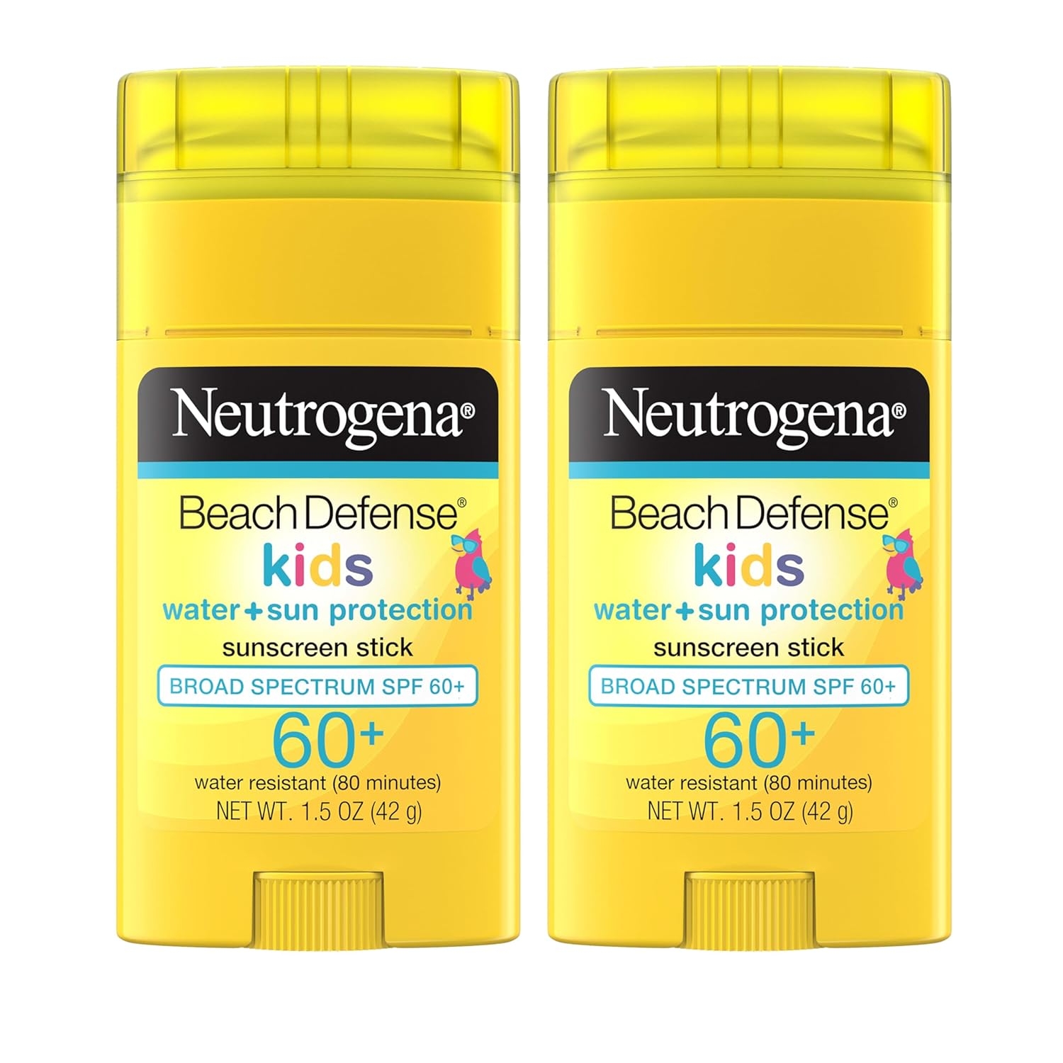 Neutrogena Beach Defense Kids Sunscreen Stick, Water-Resistant Sunscreen for Children, Broad Spectrum SPF 60+ for UVA/UVB Sun Protection, Oxybenzone-Free Sunscreen, 1.5 oz, 2 Pack