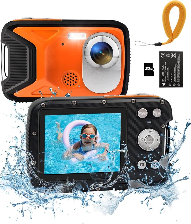 16FT Underwater Camera, 30MP Waterproof Digital Camera with 32G Card and Floating Strap, 18X Zoom Rechargeable Point and Shoot Camera for Snorkeling Swimming