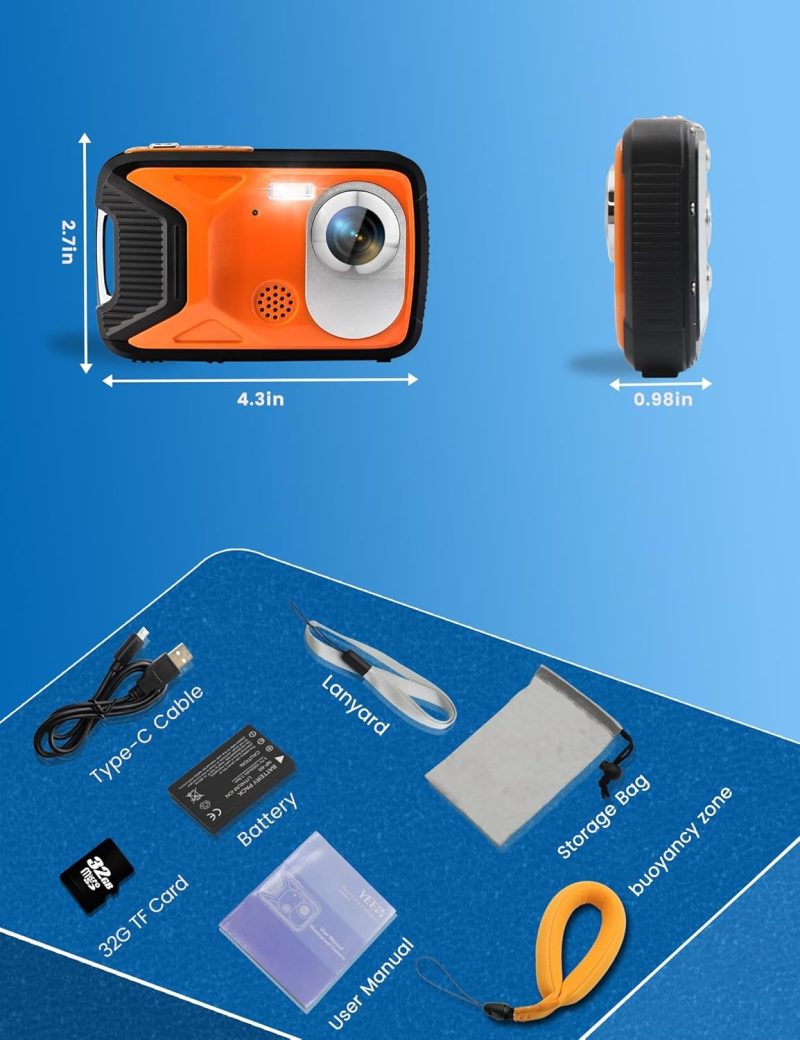 16FT Underwater Camera, 30MP Waterproof Digital Camera with 32G Card and Floating Strap, 18X Zoom Rechargeable Point and Shoot Camera for Snorkeling Swimming - Image 6