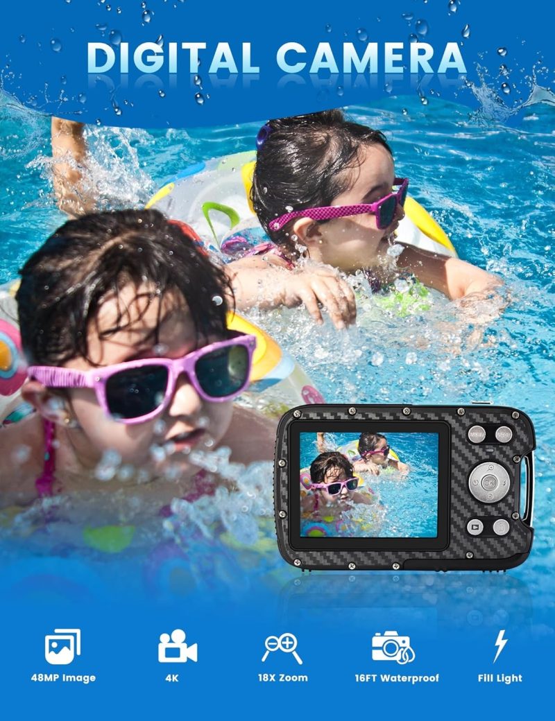 16FT Underwater Camera, 30MP Waterproof Digital Camera with 32G Card and Floating Strap, 18X Zoom Rechargeable Point and Shoot Camera for Snorkeling Swimming - Image 8