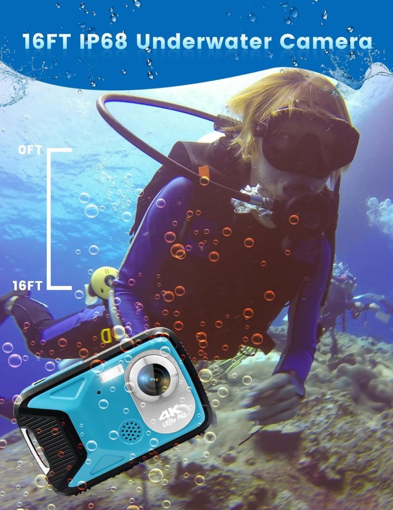16FT Underwater Camera, 30MP Waterproof Digital Camera with 32G Card and Floating Strap, 18X Zoom Rechargeable Point and Shoot Camera for Snorkeling Swimming - Image 9